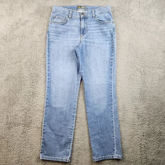 Women's Straight Leg Relaxed Fit Mid Rise Jeans Size 8P Blue Stretch Classic Lee - Picture 1 of 9